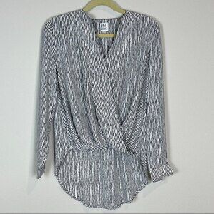 Badgley Mischka Wrap Hi-lo Striped Black White Blouse XS